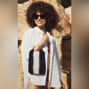 Curateur X Laude The Label Gabby Mini Macrame Bag Boho Handbag Black & Ivory